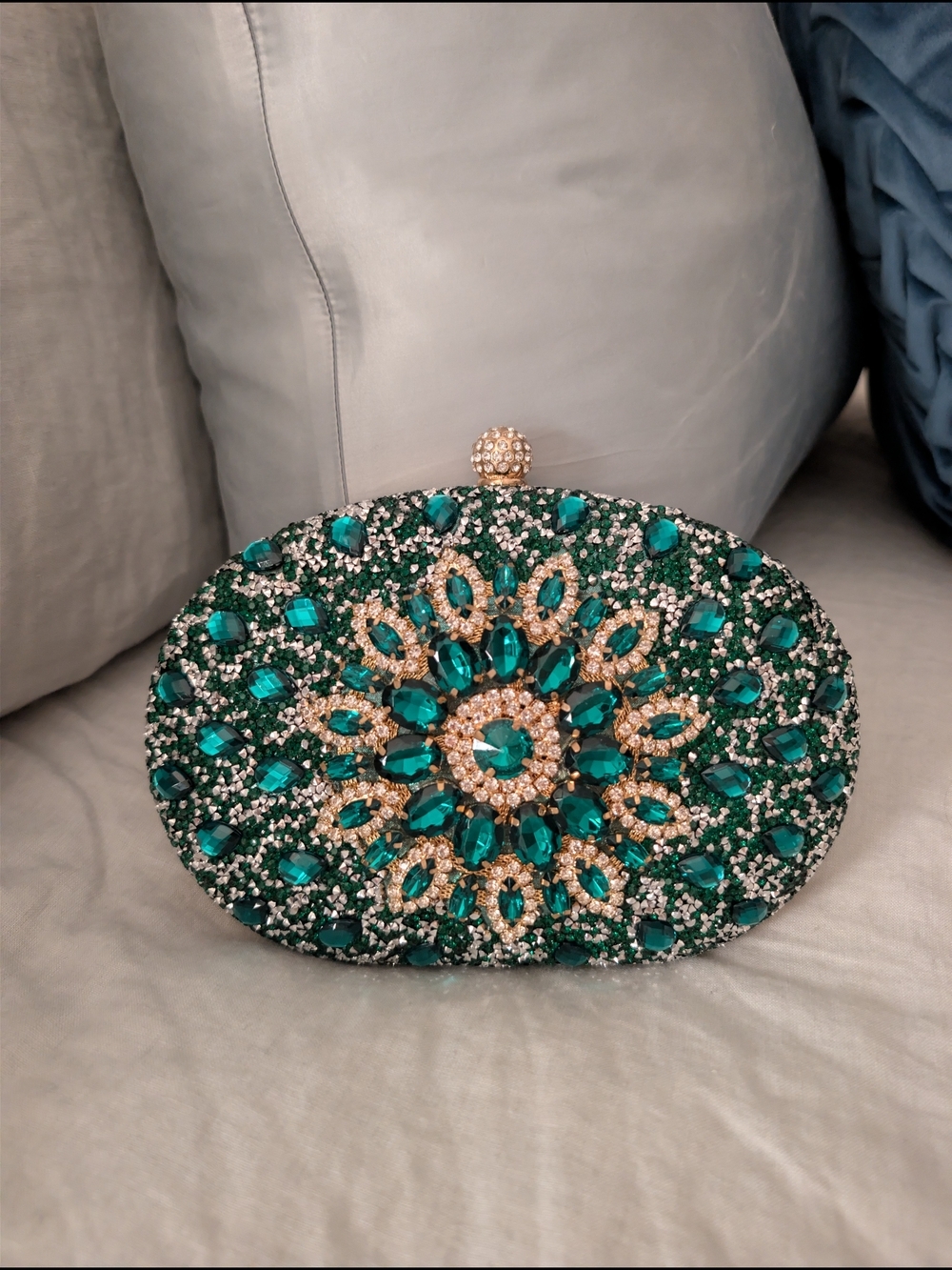 NWT RAMLA Emerald Green Crystal Jeweled Evening Clutch Bag Strap & Top Handle!